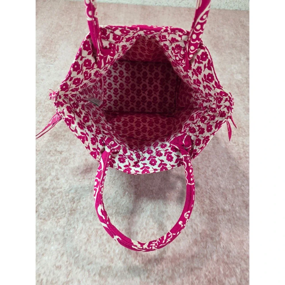 Vera Bradley Twirly Birds Pink Small Tote Handbag Quilted Cotton Floral Zip Top